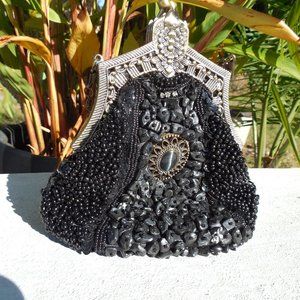 Beaded Victorian Black Medallion Purse